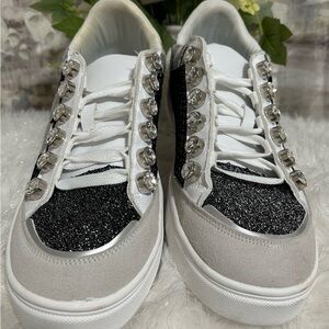 Fay Women's Black and White Glitter Sneakers